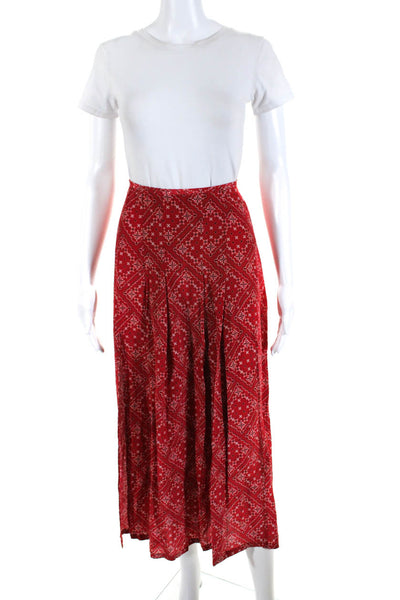 Rixo Women's Georgia Printed A Line Silk Midi Skirt Red Size M