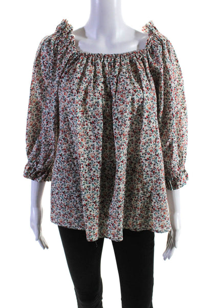 Morrison Womens 3/4 Puff Sleeve Square Neck Floral Top White Multi Size 0-1