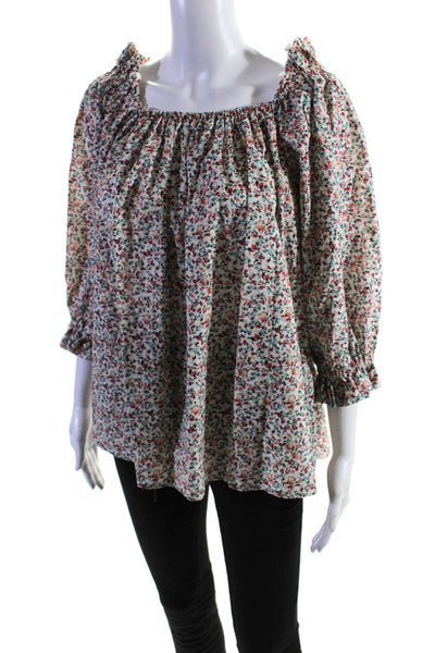 Morrison Womens 3/4 Puff Sleeve Square Neck Floral Top White Multi Size 0-1