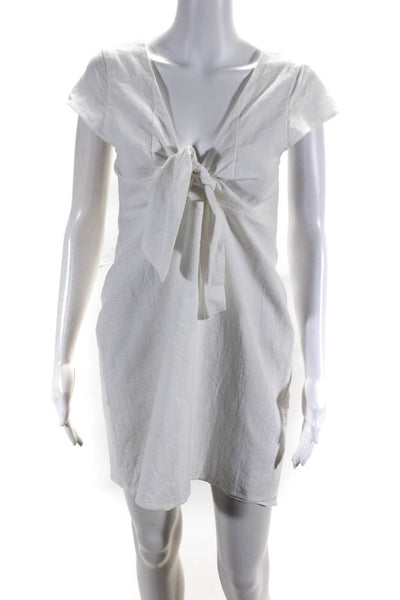 MPC Women's Cap Sleeve Tie Front A Line Mini Dress White Size L