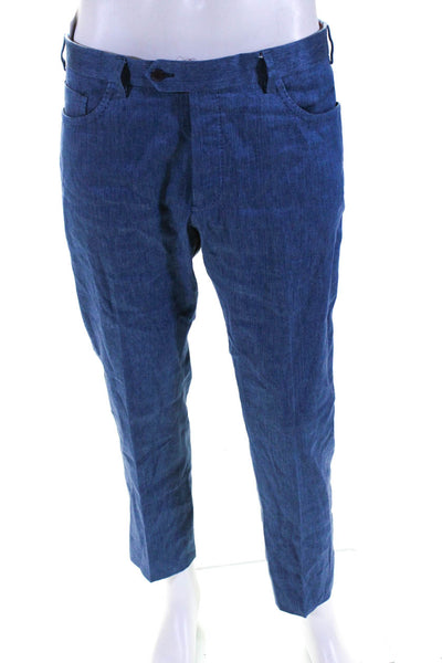 Sartoria Partenopea Mens Cotton Denim Straight Leg Pleated Front Pants Blue 52R