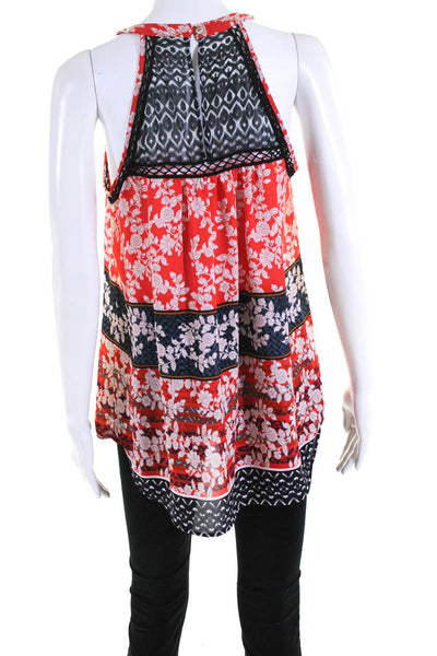 Daniel Rainn Womens Floral Print Crochet Detail Tank Top Red Black Size Medium