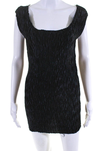 C'est Duo Black Label Womens Crinkle Round Neck Sleeveless Dress Black Size M