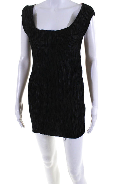 C'est Duo Black Label Womens Crinkle Round Neck Sleeveless Dress Black Size M