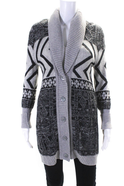 Twelfth Street by Cynthia Vincent Womens Printed Cardigan Sweater Gray Small