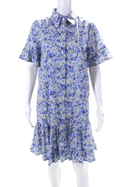 Anna Maria Paletti Womens Short Sleeve Floral Shirt Dress Blue White Size IT 42