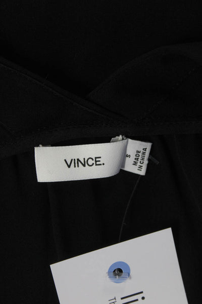 Vince Women's V-Neck Short Sleeve Sheer Blouse Black Size S