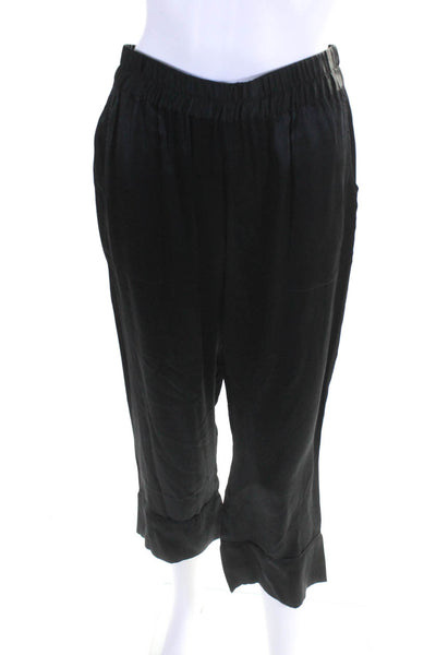 The Man Repeller Women's Silk Elastic Waist Straight Leg Pants Black Size M