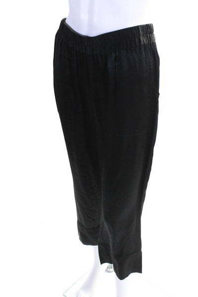 The Man Repeller Women's Silk Elastic Waist Straight Leg Pants Black Size M