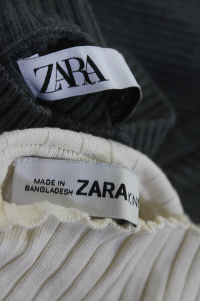 Zara Knit Womens Ribbed Turtleneck Sweaters White Gray Size Medium Small Lot 2