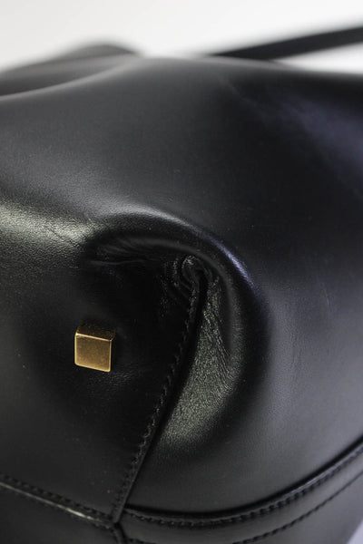 Saint Laurent Womens Le 37  Logo Flap Satchel Bucket Handbag Black Leather