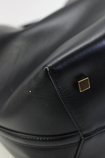 Saint Laurent Womens Le 37  Logo Flap Satchel Bucket Handbag Black Leather