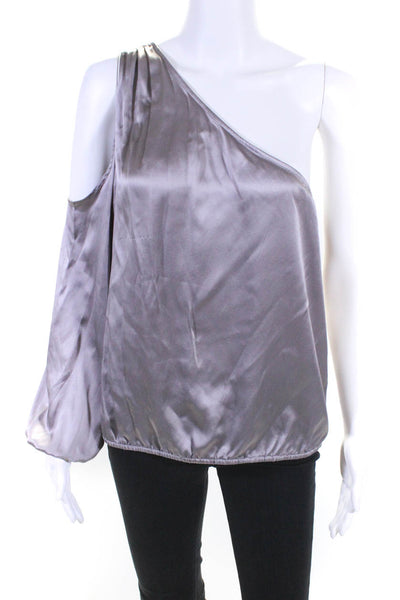 Joie Womens Silk One Shoulder Cold Shoulder Long Sleeve Blouse Purple Size L