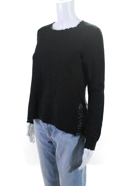 Autumn Cashmere Women's Cashmere Lace Trim Long Sleeve Knit Top Gray Size XS