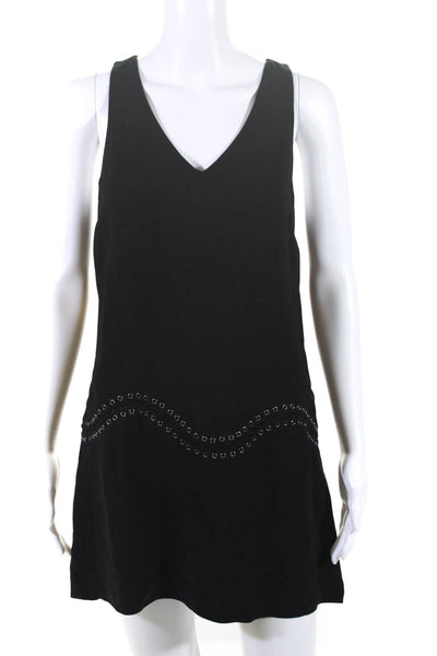 Ramy Brook Women's V-Neck Grommet Trim Sleeveless Shift Dress Black Size 4