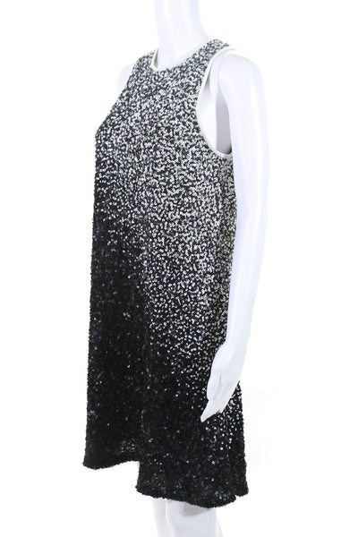 Carmen Marc Valvo Womens Sequined Sleeveless Dress Black White Size 8