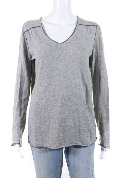 Gerard Darel Womens V Neck Long Sleeved Thin Tight Knit Sweater Gray Size L