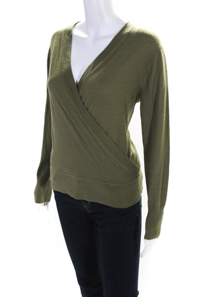 J Crew Women's Merino Wool Long Sleeve V-Neck Knit Top Green Size M