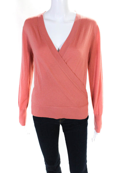 J Crew Women's Merino Wool Long Sleeve V-Neck Knit Top Coral Size M