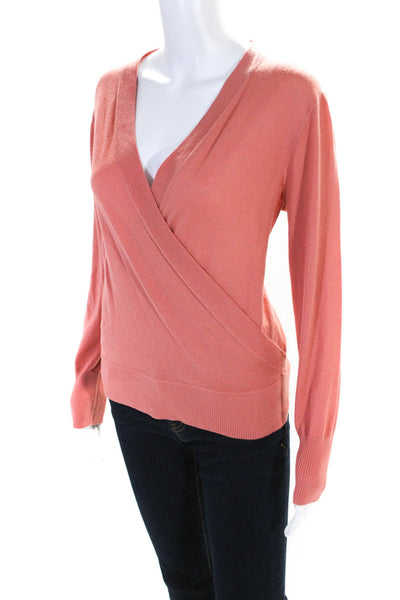 J Crew Women's Merino Wool Long Sleeve V-Neck Knit Top Coral Size M