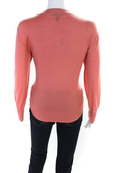 J Crew Women's Merino Wool Long Sleeve V-Neck Knit Top Coral Size M