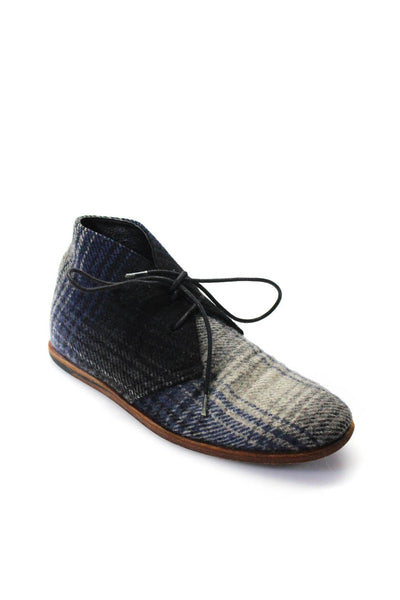 Opening Ceremony Boys Wool Textured Plaid Print Lace-Up Loafers Blue Size EUR38
