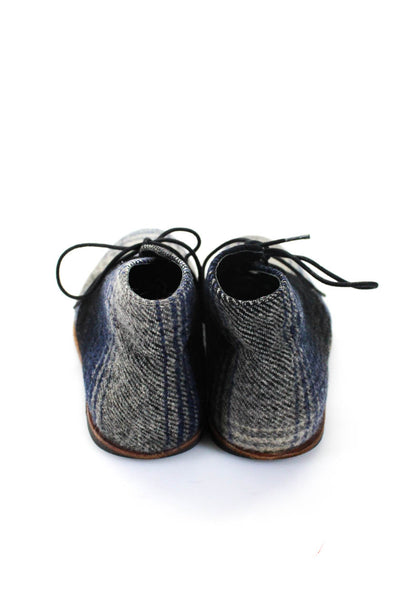 Opening Ceremony Boys Wool Textured Plaid Print Lace-Up Loafers Blue Size EUR38