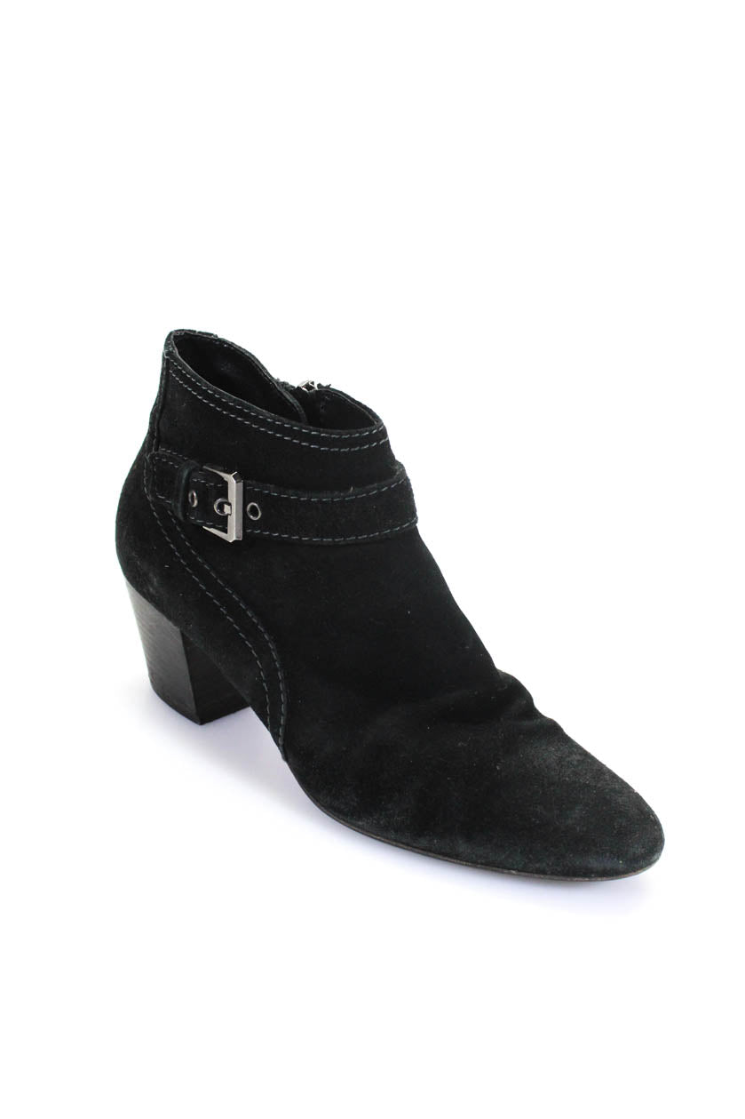 Aquatalia Women s Suede Buckle Pointed Ankle Booties Black Size