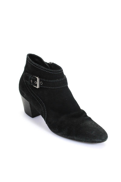 Aquatalia Women's Suede Buckle Pointed Ankle Booties Black Size 8.5