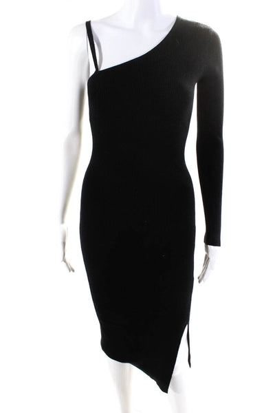 Hudson Women's Asymmetrical One Shoulder Bodycon Midi Dress Black Size S