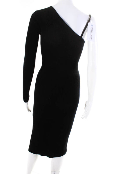 Hudson Women's Asymmetrical One Shoulder Bodycon Midi Dress Black Size S