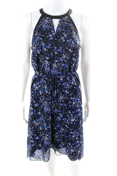 T Tahari Womens Sleeveless Cut Out Floral Tie Front Midi Sheath Dress Blue Size6