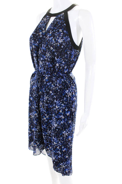 T Tahari Womens Sleeveless Cut Out Floral Tie Front Midi Sheath Dress Blue Size6