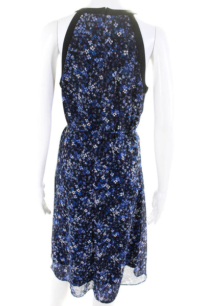 T Tahari Womens Sleeveless Cut Out Floral Tie Front Midi Sheath Dress Blue Size6