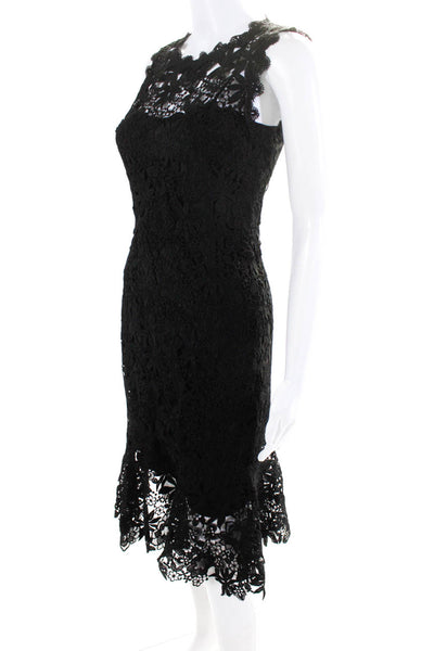 Elie Tahari Womens Woven Floral Lace Sleeveless Long Peplum Dress Black Size 0