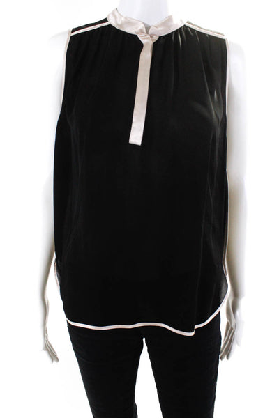 Parker Women's Snap Front Silk Sleeveless Collar Blouse Black Size S