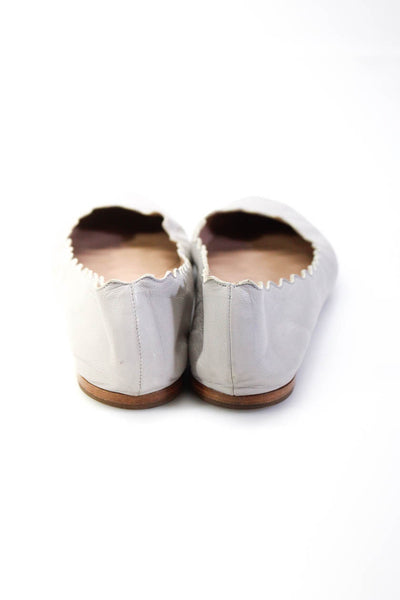 Chloe Women's Leather Round Toe Scalloped Ballet Flats Gray Size 40