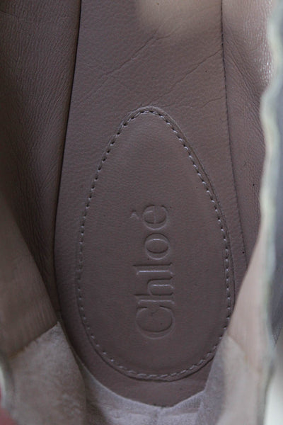Chloe Women's Leather Round Toe Scalloped Ballet Flats Gray Size 40
