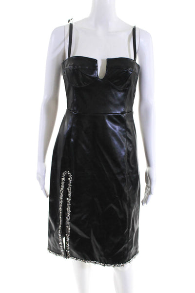 Des Phemmes Womens Crystal Border Faux Leather Sheath Dress Black Size FR 40