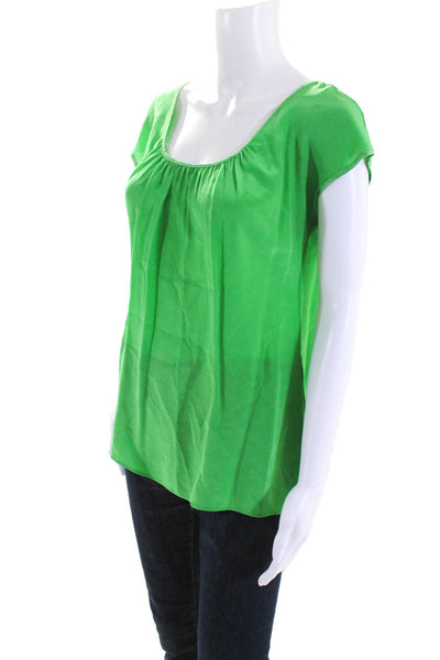 Rory Beca Womens Short Sleeve Scoop Neck Silk Top Blouse Green Size Small