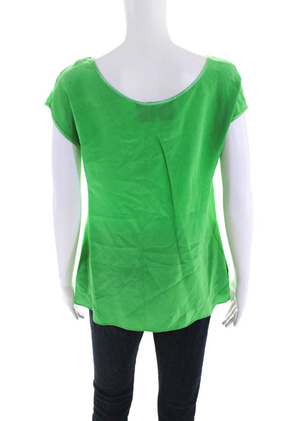 Rory Beca Womens Short Sleeve Scoop Neck Silk Top Blouse Green Size Small