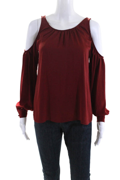 L Academie Womens Long Sleeve Cold Shoulder Scoop Neck Shirt Red Size XS