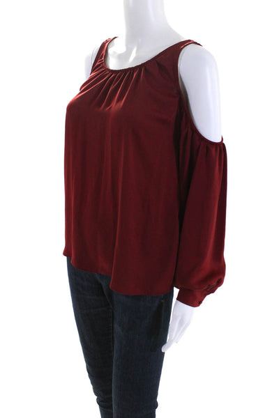 L Academie Womens Long Sleeve Cold Shoulder Scoop Neck Shirt Red Size XS