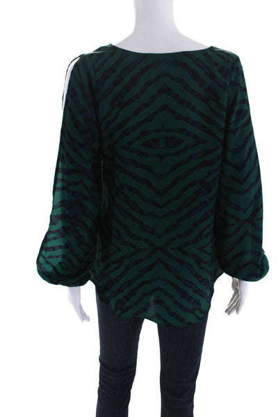 Lovers + Friends Womens Long Sleeve V Neck Abstract Shirt Green Blue Size XS