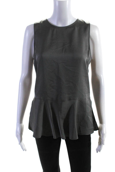 Theory Women's Nicella Sleeveless Modern Silk Georgette Blouse Gray Size S