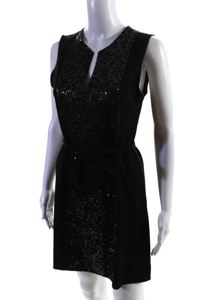 Papillon Blanc Women's Sleeveless V Neck Sequin Belted Mini Dress Black Size M