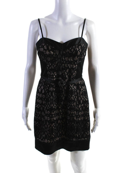 Laundry by Design Women's Sleeveless Lace Belted Mini Dress Black Size 6