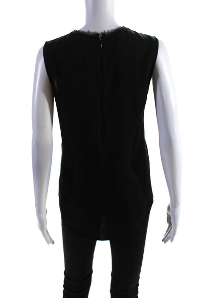 Theory Womens  100% Silk Frayed Round Neck Sleeveless Tank Blouse Black Size S