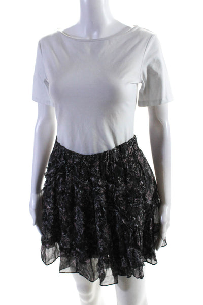 IRO Womens Spotted Ruffled Elastic Waist Tiered Skirt Gray Pink White Size 36