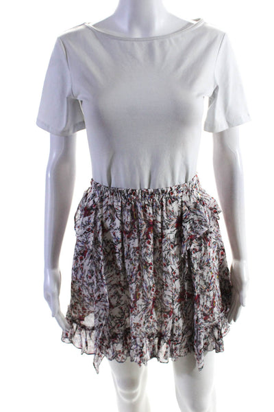 IRO Womens Abstract Print Ruffled Tiered Short Skirt White Pink Gray Size 36